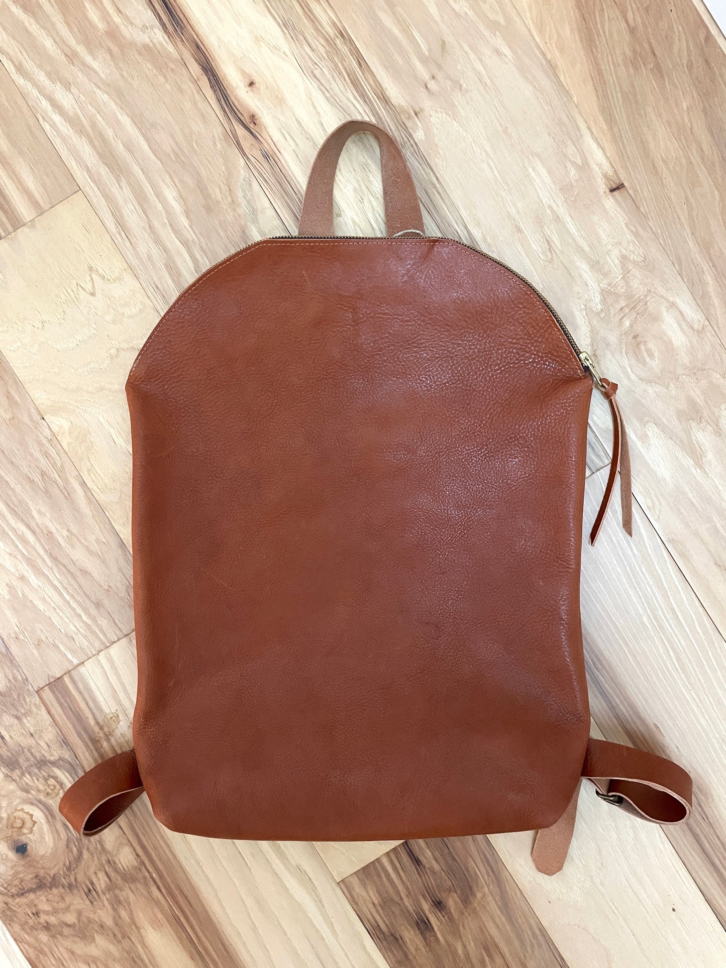 Last Chance: Large Zippered Backpack in Congac Leather Bag - handcrafted by Market Canvas Leather in Tofino, BC, Canada