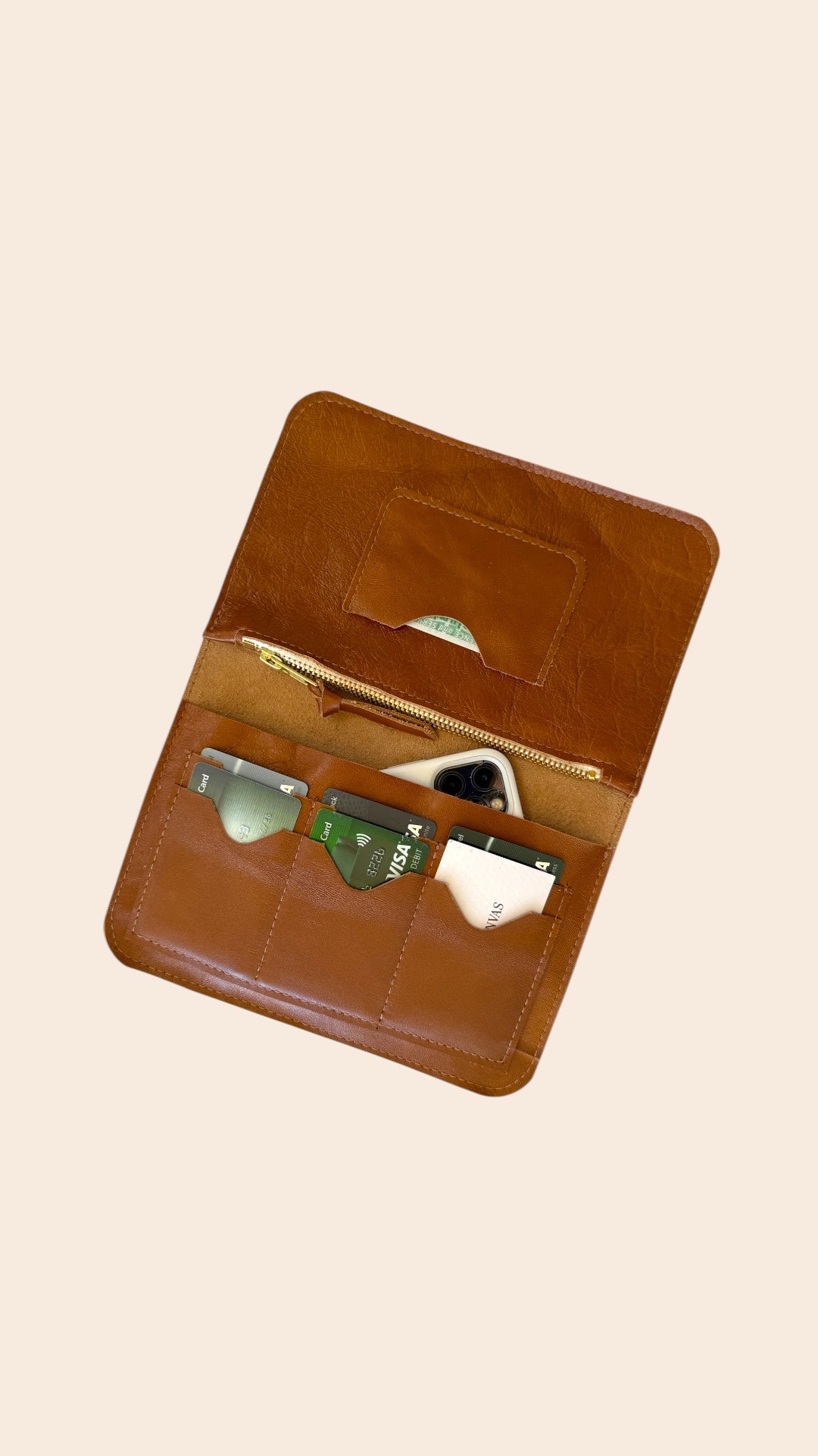IVY LEATHER CLUTCH WALLET | CARAMEL