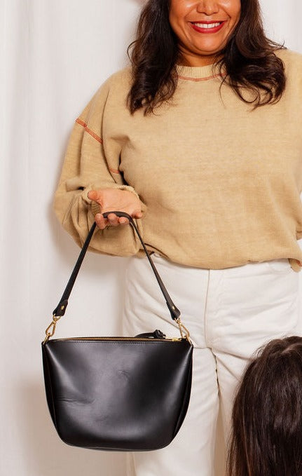 MICKALENE SHOULDER BAG | NOIR Leather Bag - handcrafted by Market Canvas Leather in Tofino, BC, Canada