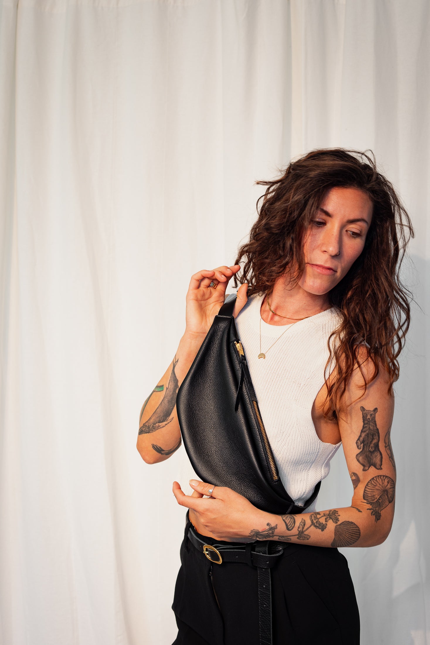 LAUREL SLING BAG | NOIR Leather Bag - handcrafted by Market Canvas Leather in Tofino, BC, Canada