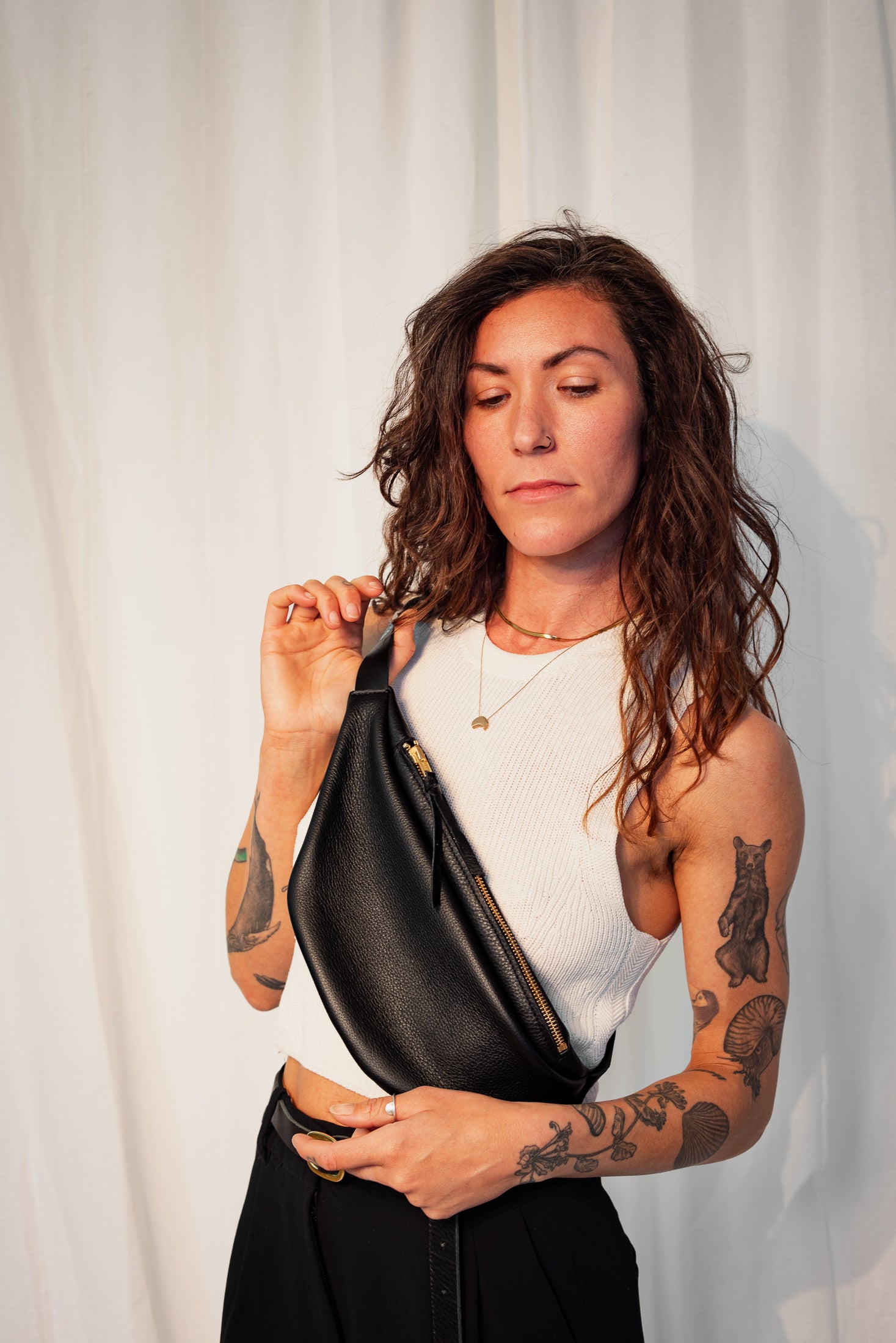 LAUREL SLING BAG | NOIR Leather Bag - handcrafted by Market Canvas Leather in Tofino, BC, Canada