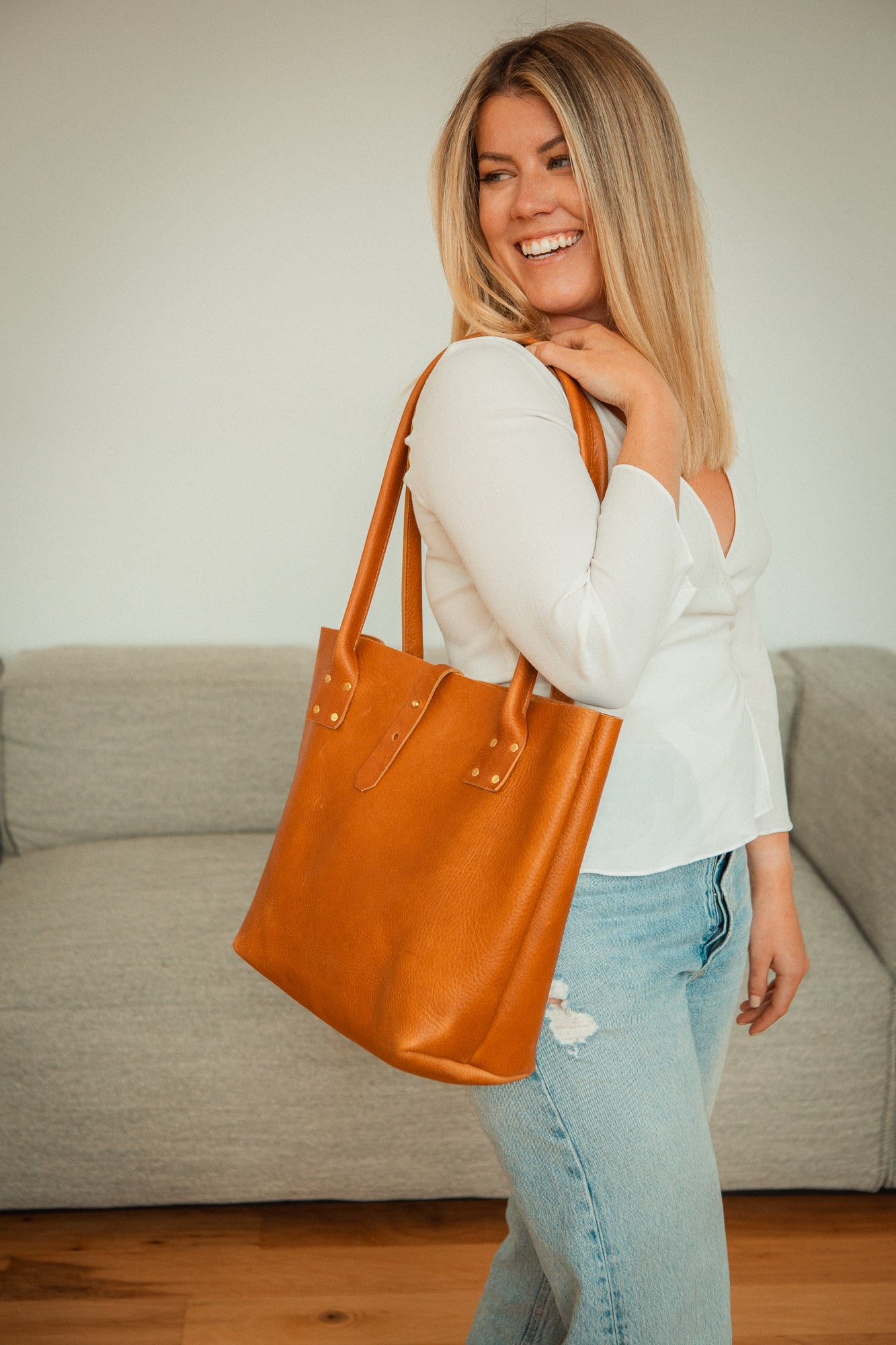Leather Refined Tote in Brown Leather Bag - handcrafted by Market Canvas Leather in Tofino, BC, Canada
