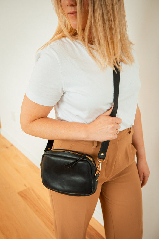 Leather Day to Night Bag In Black Leather Bag - handcrafted by Market Canvas Leather in Tofino, BC, Canada