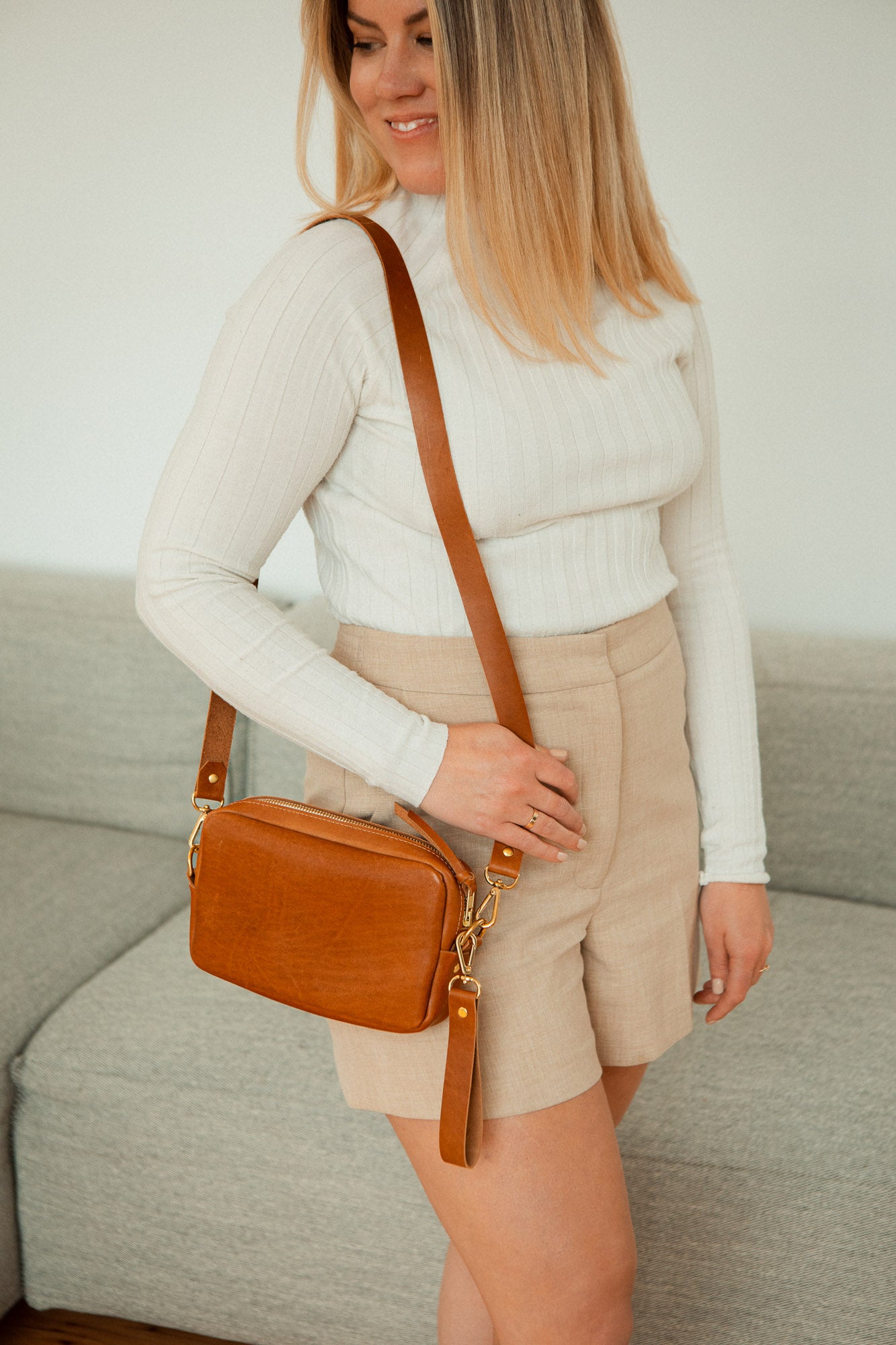 Leather Day to Night Bag In Caramel Leather Bag - handcrafted by Market Canvas Leather in Tofino, BC, Canada