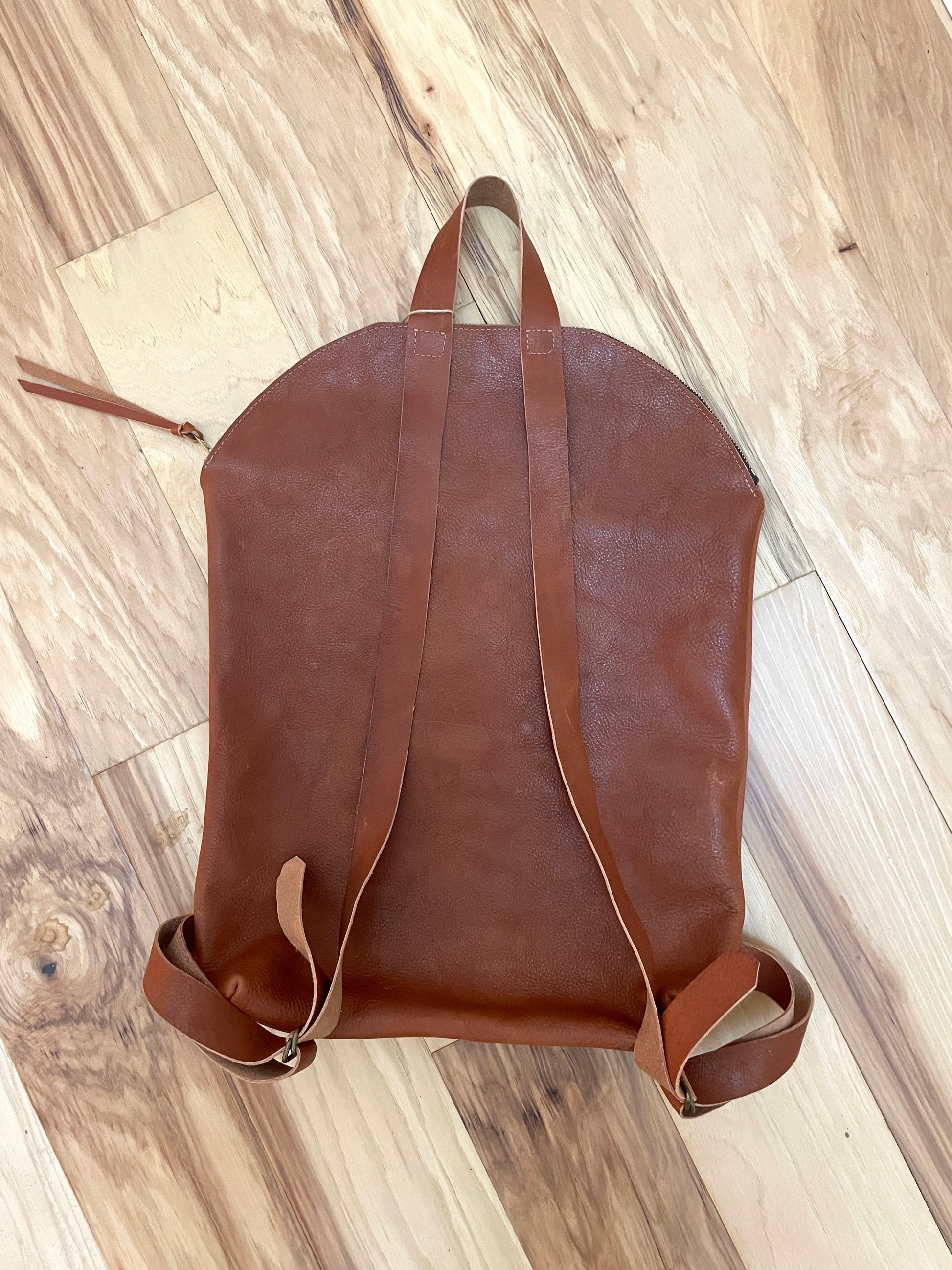 Last Chance: Large Zippered Backpack in Congac Leather Bag - handcrafted by Market Canvas Leather in Tofino, BC, Canada