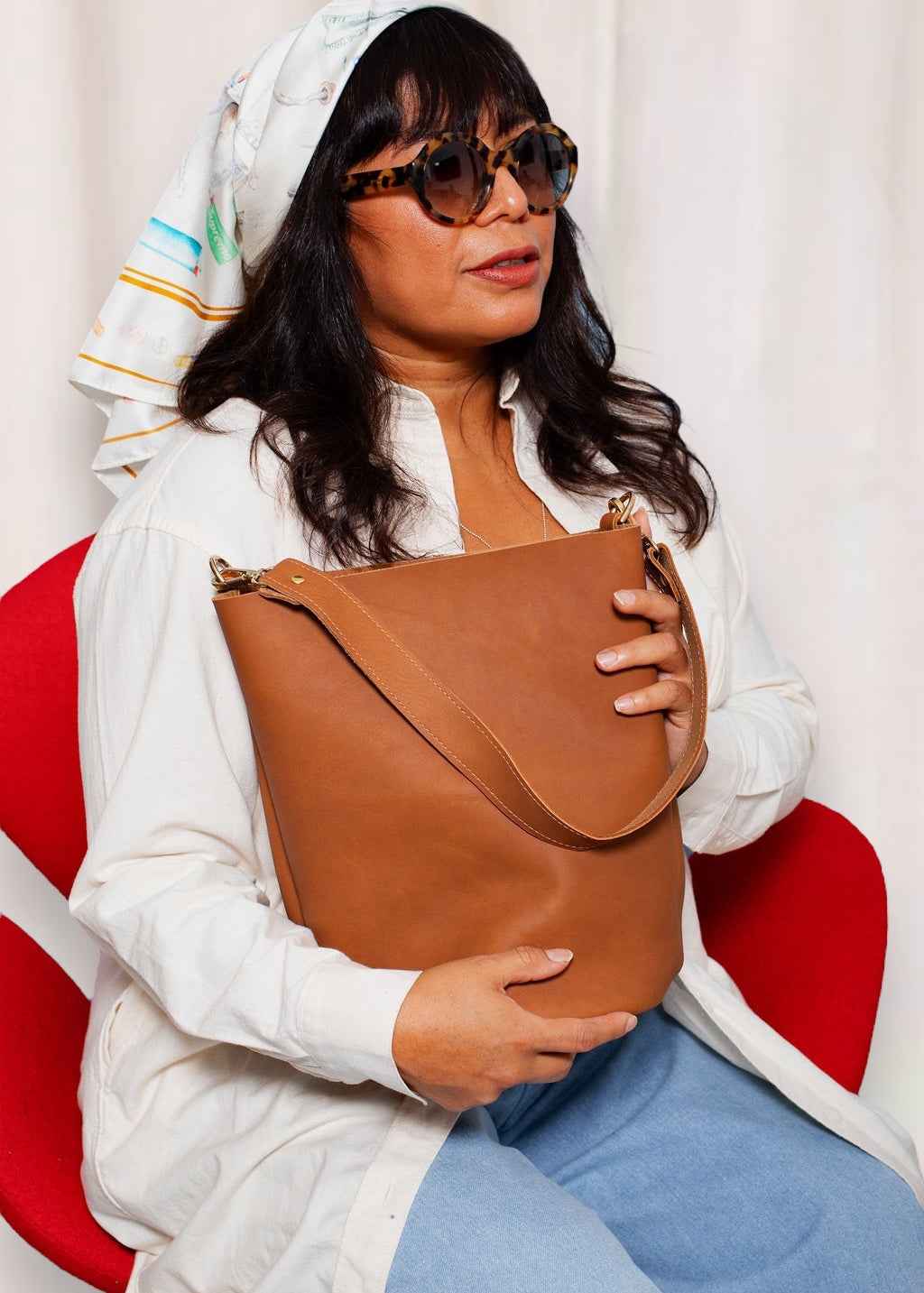 FRANCES BUCKET BAG | LATTE Leather Bag - handcrafted by Market Canvas Leather in Tofino, BC, Canada