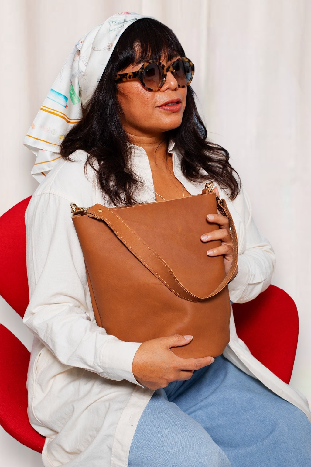 FRANCES BUCKET BAG | LATTE Leather Bag - handcrafted by Market Canvas Leather in Tofino, BC, Canada