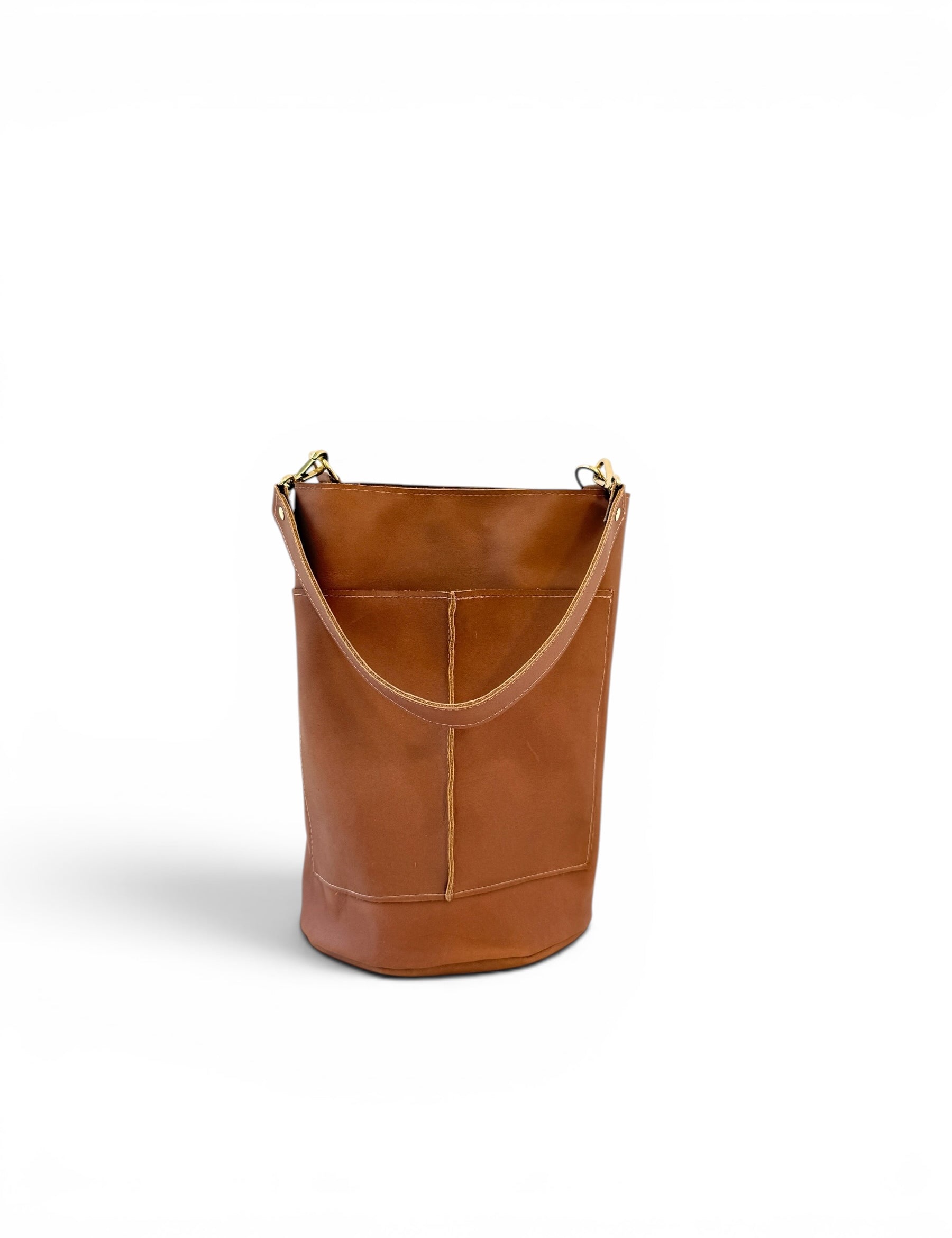 FRANCES POCKET BUCKET BAG | LATTE Leather Bag - handcrafted by Market Canvas Leather in Tofino, BC, Canada