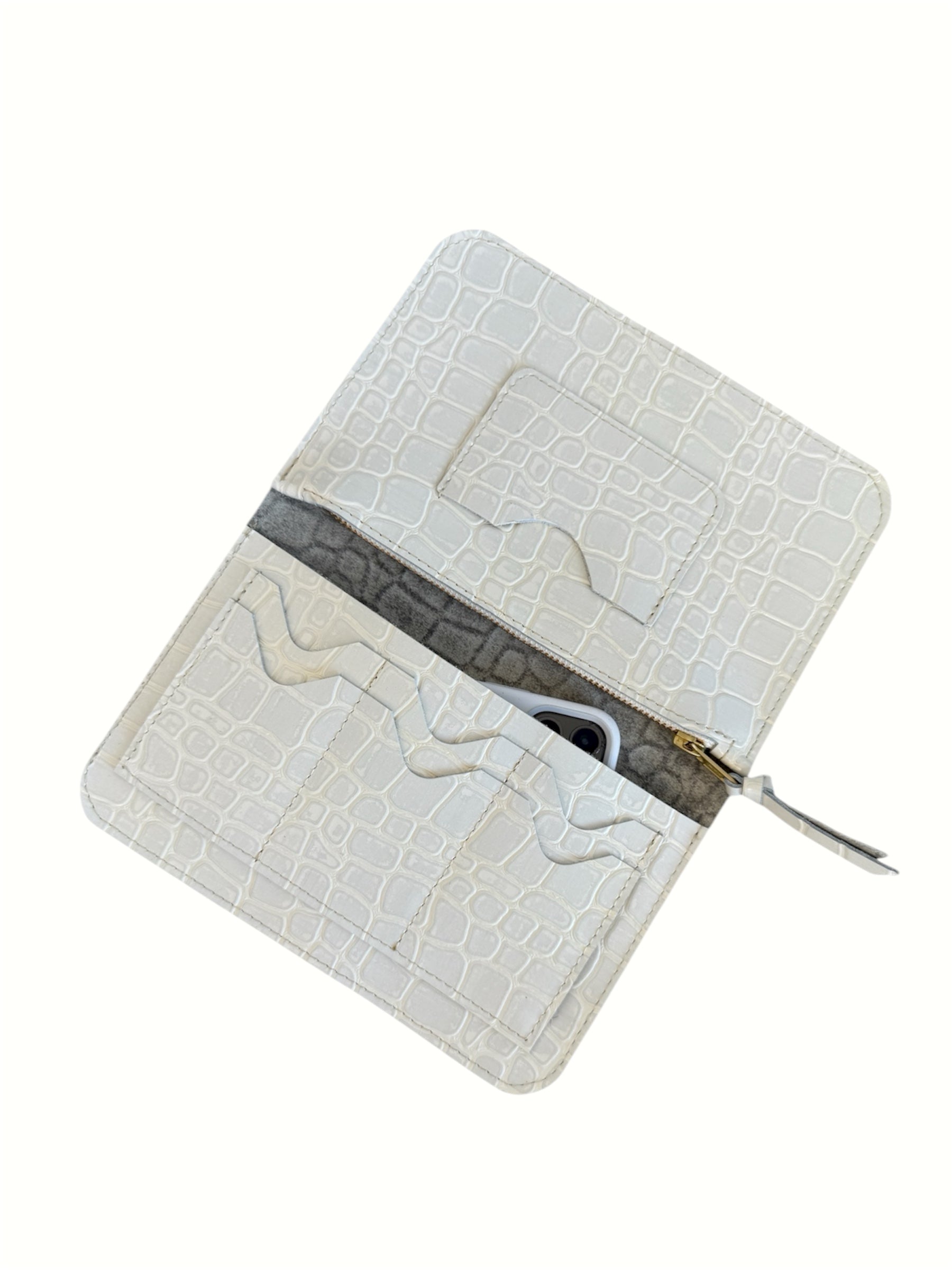 IVY LEATHER CLUTCH WALLET | CREAM CROC
