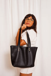 AUGUSTA TOTE | BLACK Leather Bag - handcrafted by Market Canvas Leather in Tofino, BC, Canada