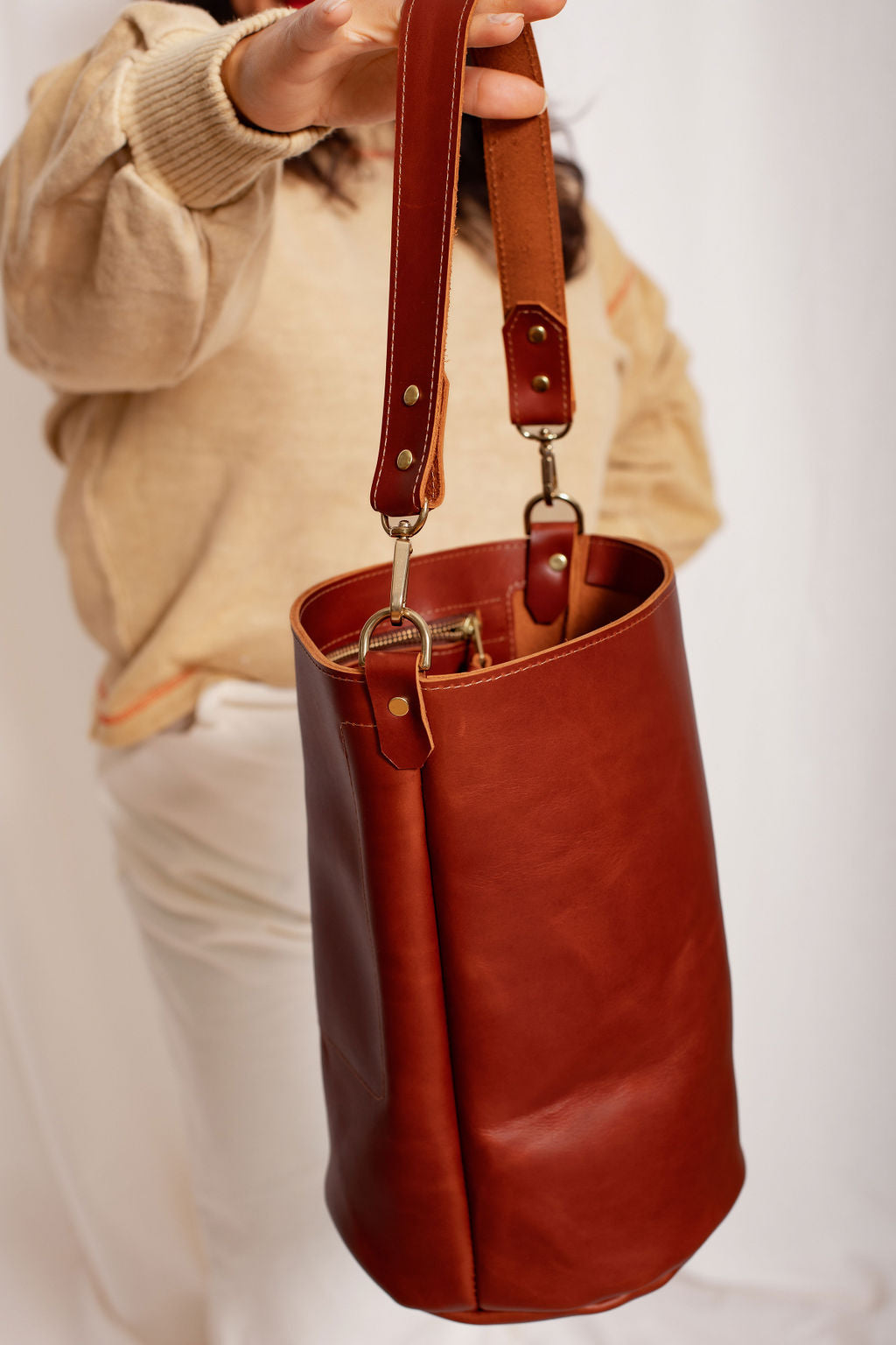 FRANCES BUCKET BAG | CHESTNUT Leather Bag - handcrafted by Market Canvas Leather in Tofino, BC, Canada