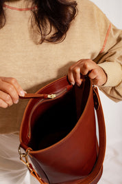 FRANCES BUCKET BAG | CHESTNUT Leather Bag - handcrafted by Market Canvas Leather in Tofino, BC, Canada