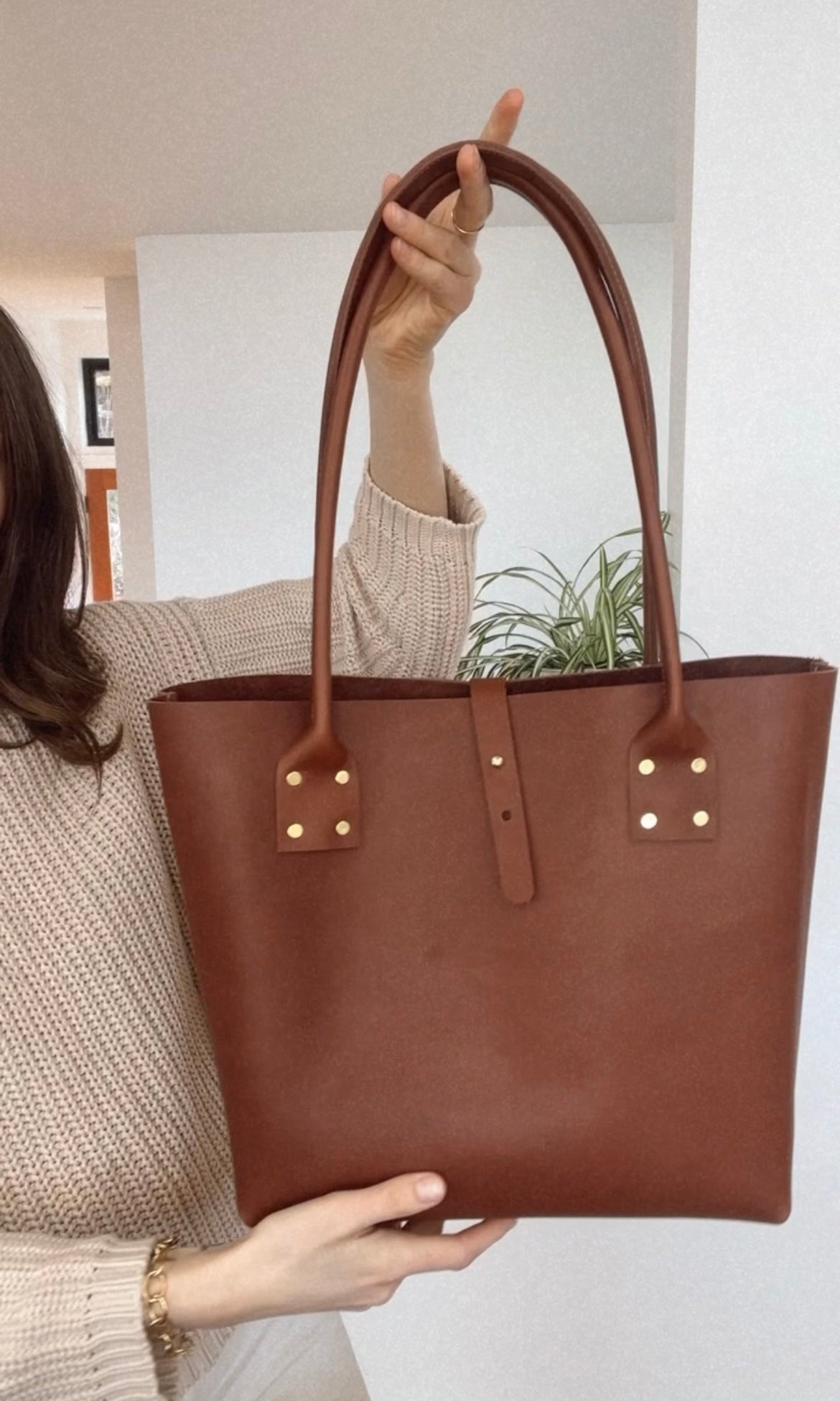 Refined Tote in Brown Leather Bag - handcrafted by Market Canvas Leather in Tofino, BC, Canada