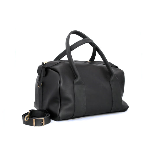 The Overnighter in Black Leather - handcrafted by Market Canvas Leather in Tofino, BC, Canada