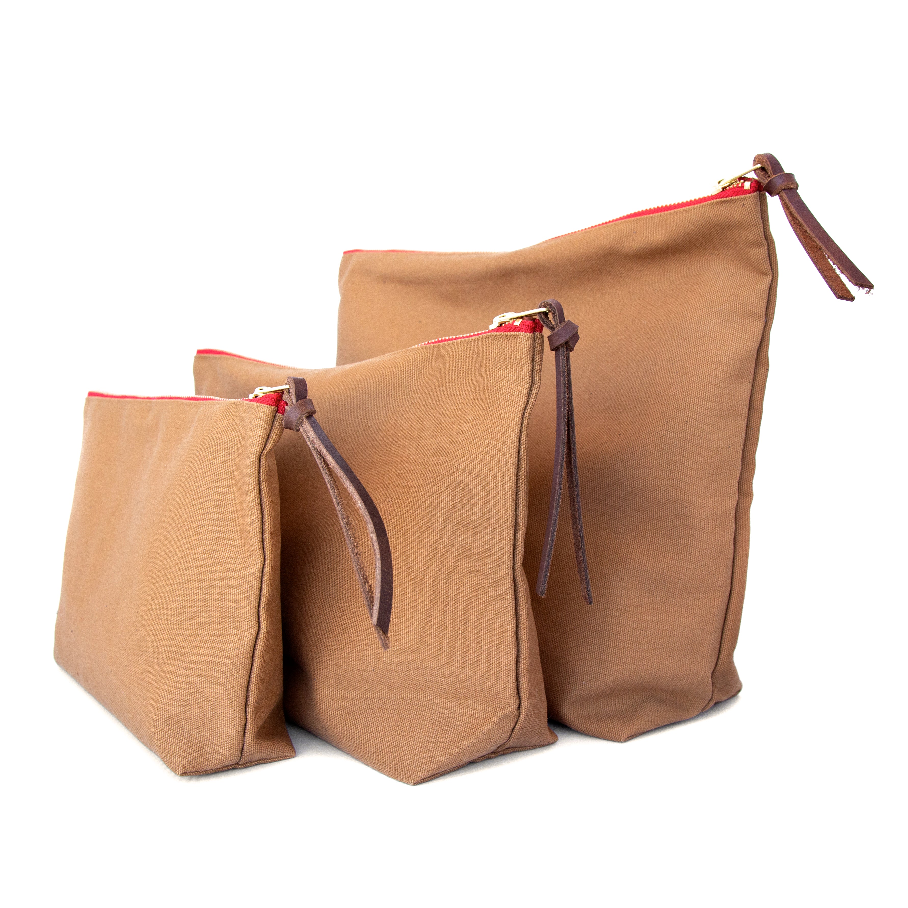 Caramel Canvas Travel Pouches Leather - handcrafted by Market Canvas Leather in Tofino, BC, Canada