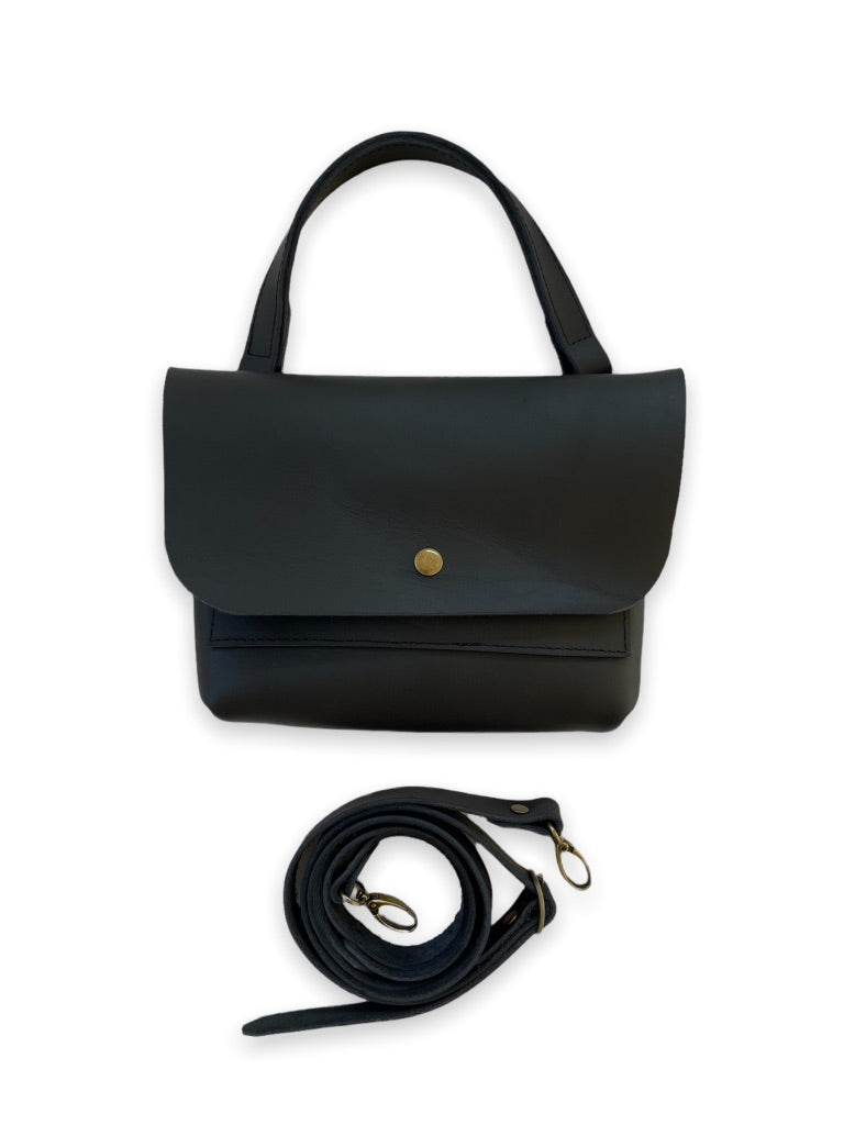 June Bag in Black Leather Bag - handcrafted by Market Canvas Leather in Tofino, BC, Canada