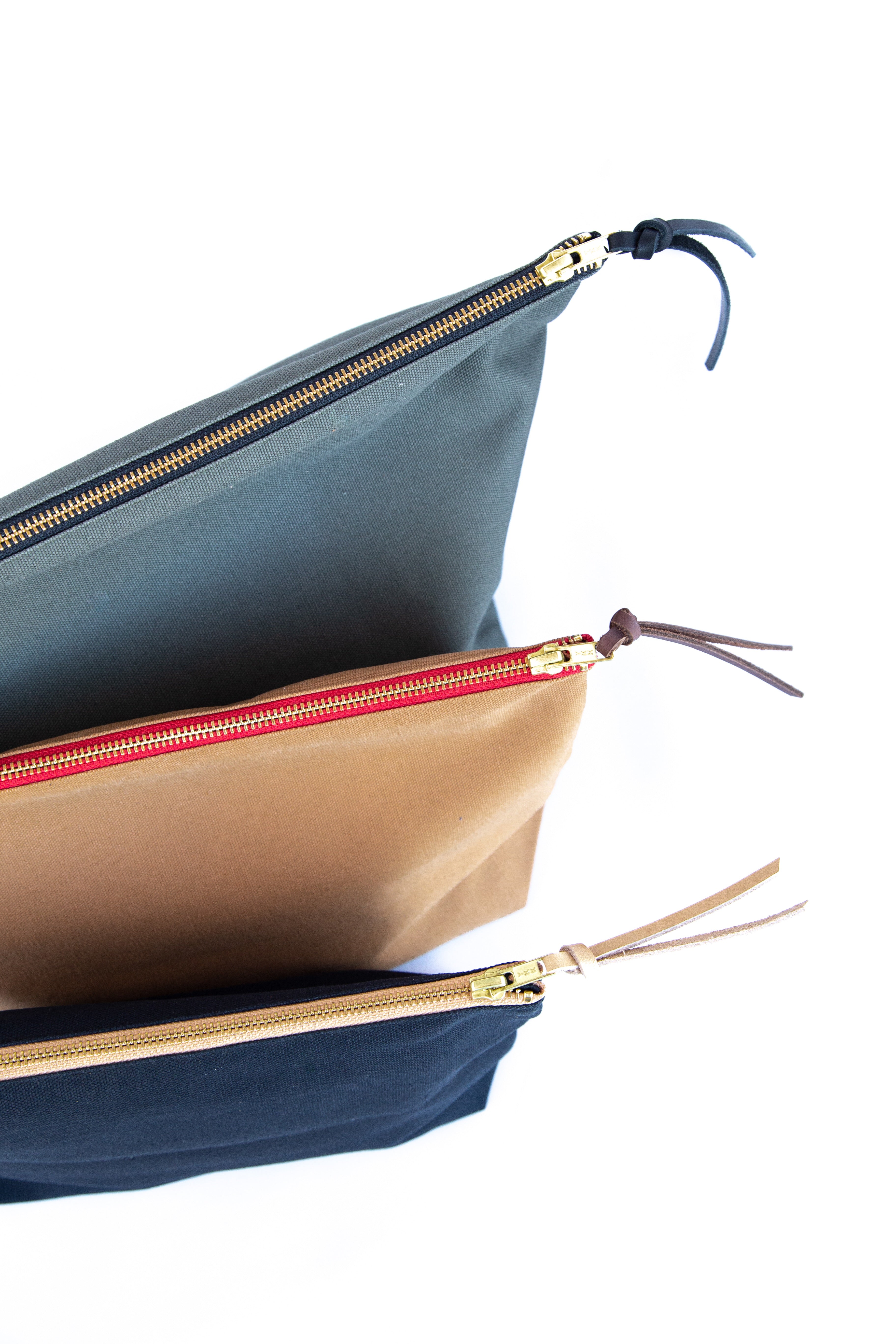 Caramel Canvas Travel Pouches Leather - handcrafted by Market Canvas Leather in Tofino, BC, Canada