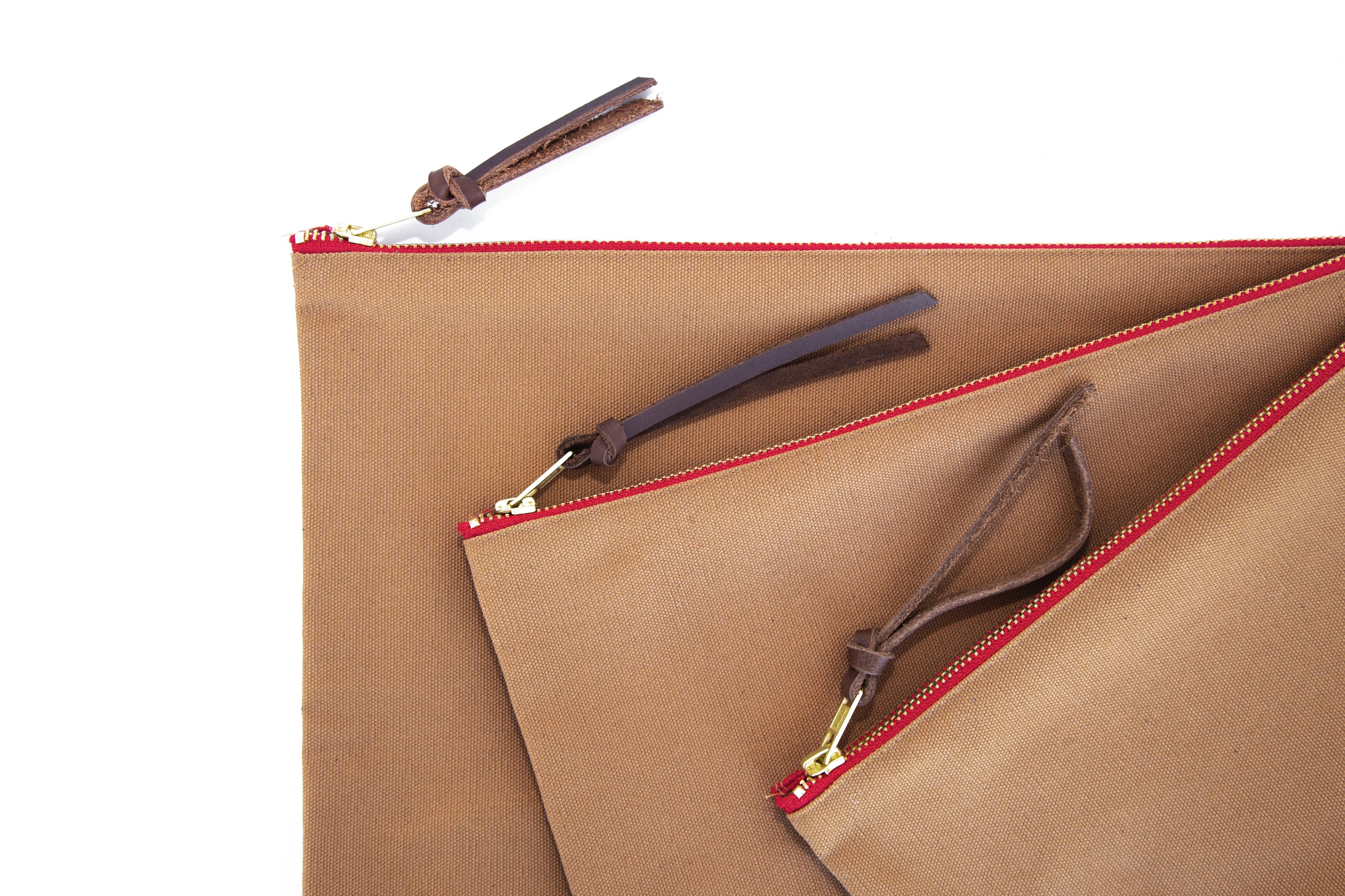 Caramel Canvas Travel Pouches Leather - handcrafted by Market Canvas Leather in Tofino, BC, Canada