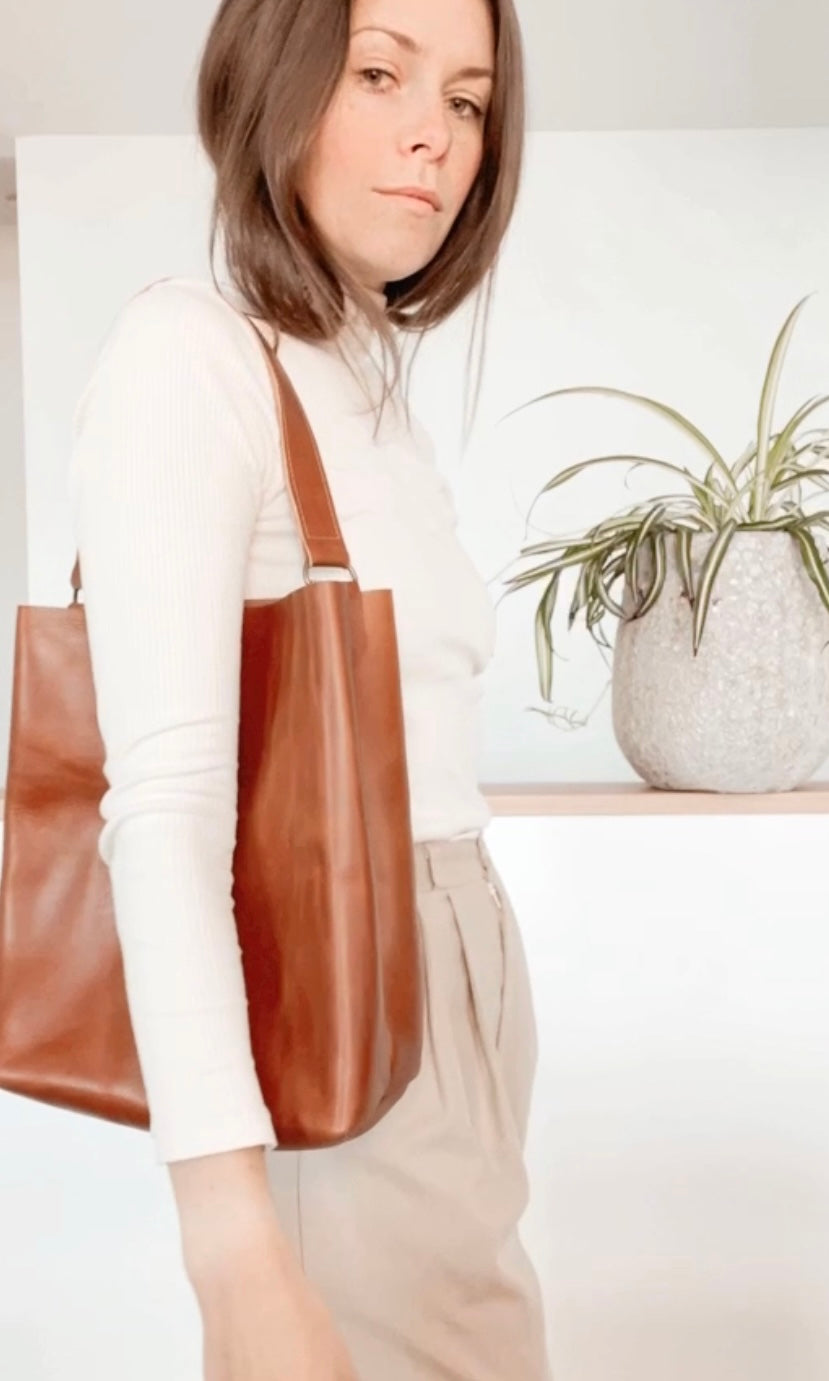 Lady Bag in Cognac Leather Bag - handcrafted by Market Canvas Leather in Tofino, BC, Canada