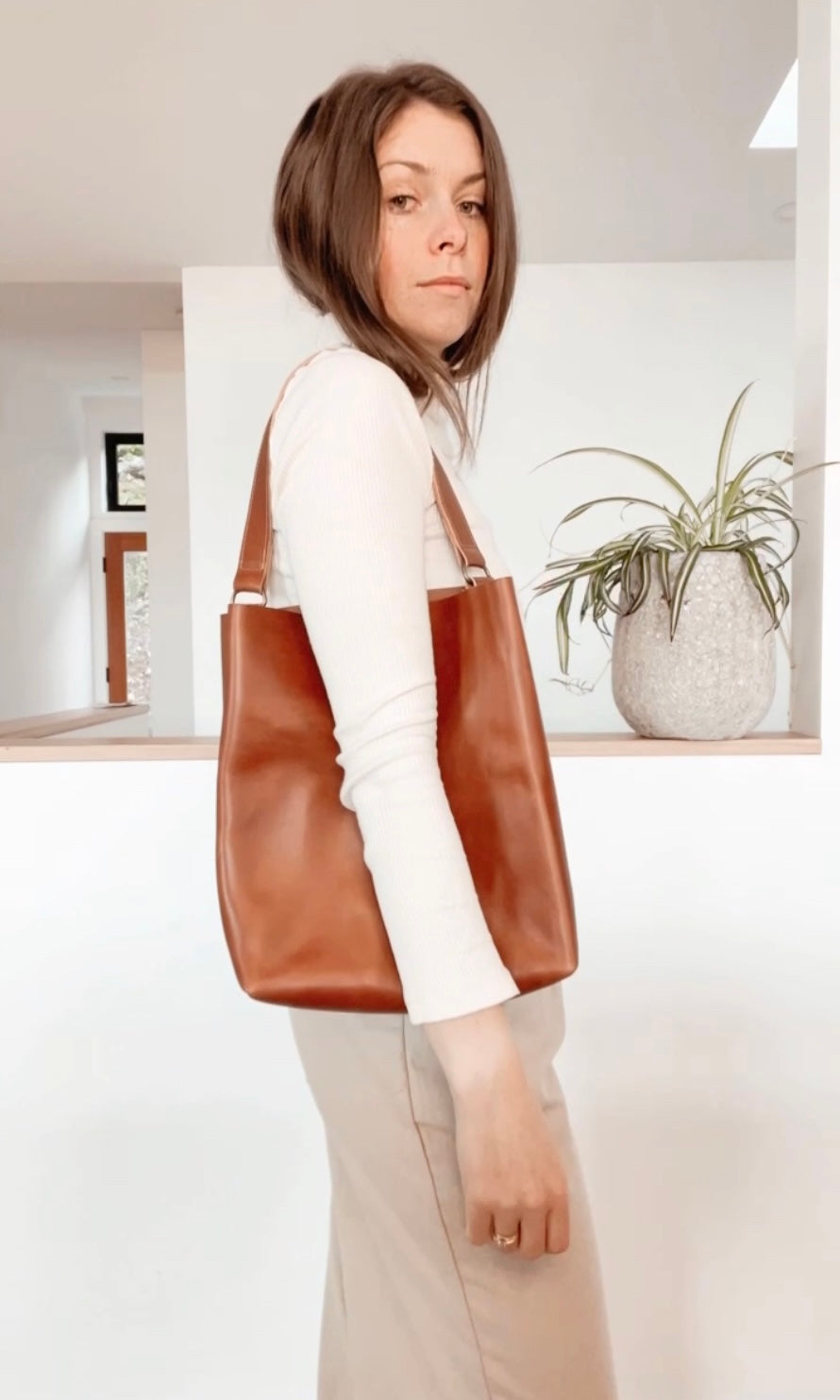 Lady Bag in Cognac Leather Bag - handcrafted by Market Canvas Leather in Tofino, BC, Canada